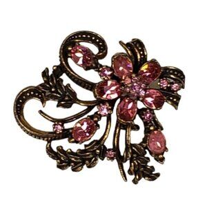 Vintage Signed Coro Flower Brooch Pink Gold Tone